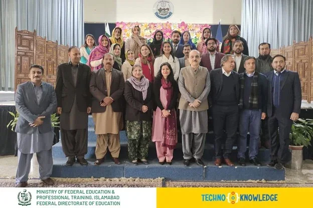 Teachers with the Technoknowledge team after the FDE training in Islamabad, 2021