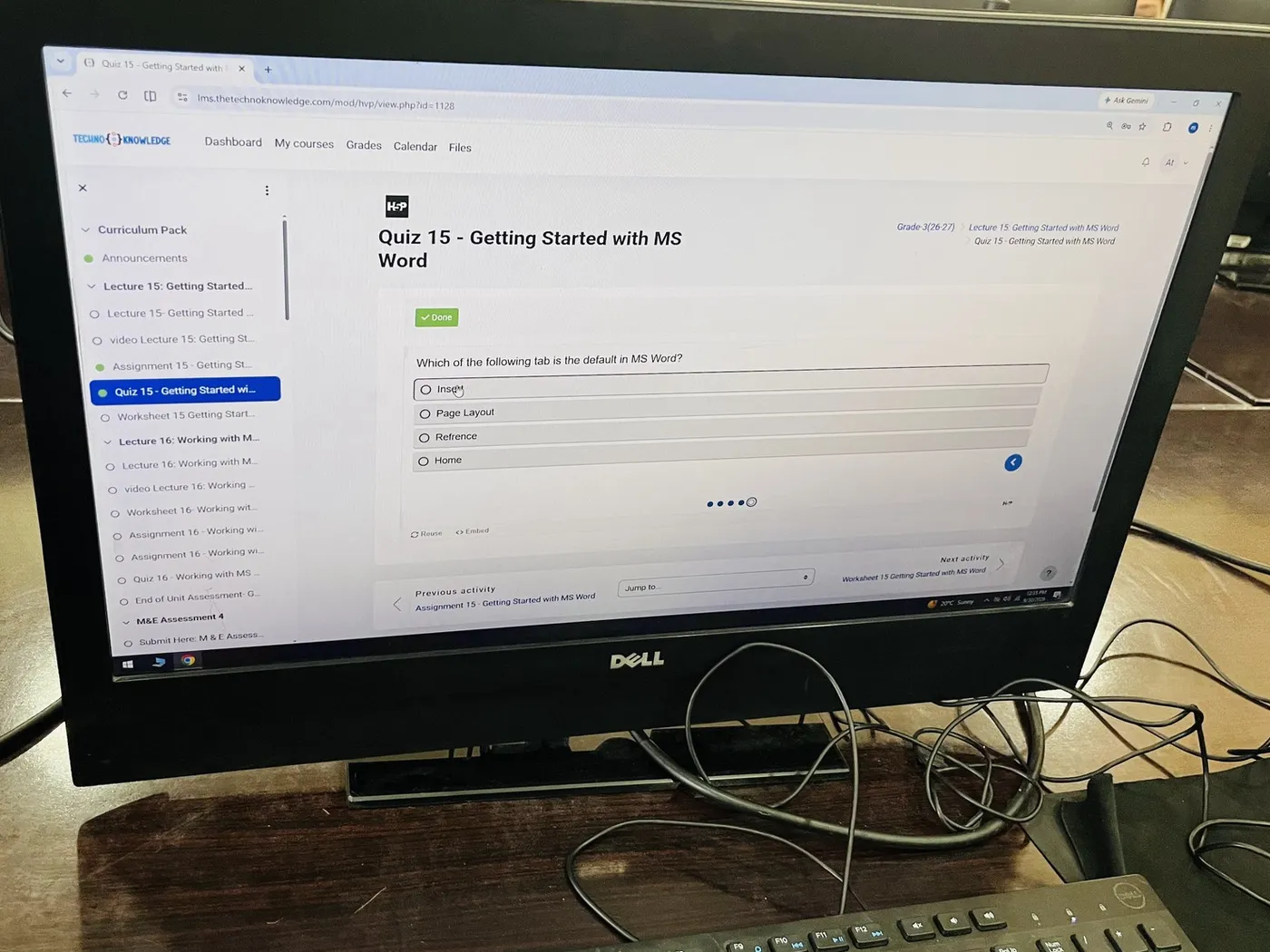 A modular assessment open on the Technoknowledge LMS during a school visit