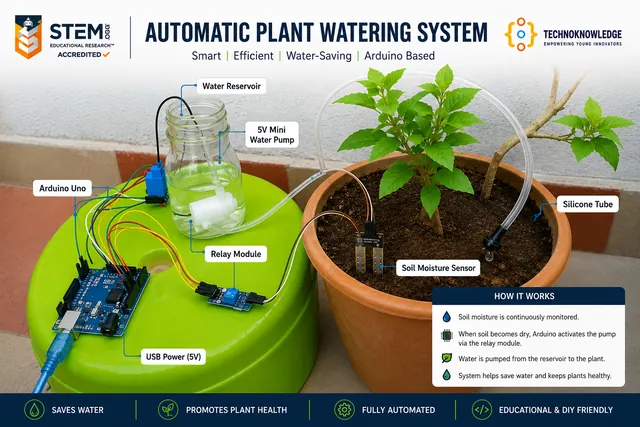 Automatic Plant Watering System project sheet from the Grade 6 Arduino guide