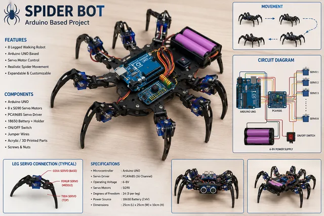 Spider Bot project sheet from the Grade 6 Arduino guide
