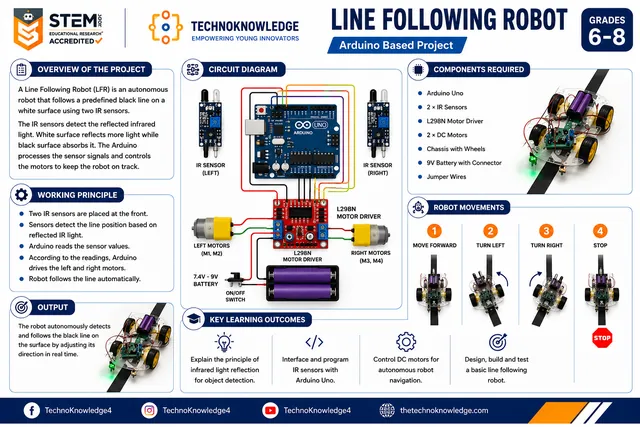Line-Following Robot project sheet from the Grade 8 Arduino guide