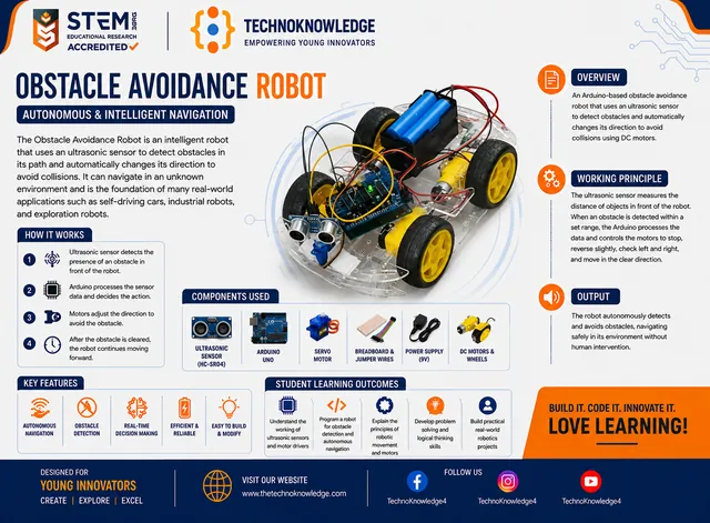Obstacle-Avoiding Robot project sheet from the Grade 8 Arduino guide