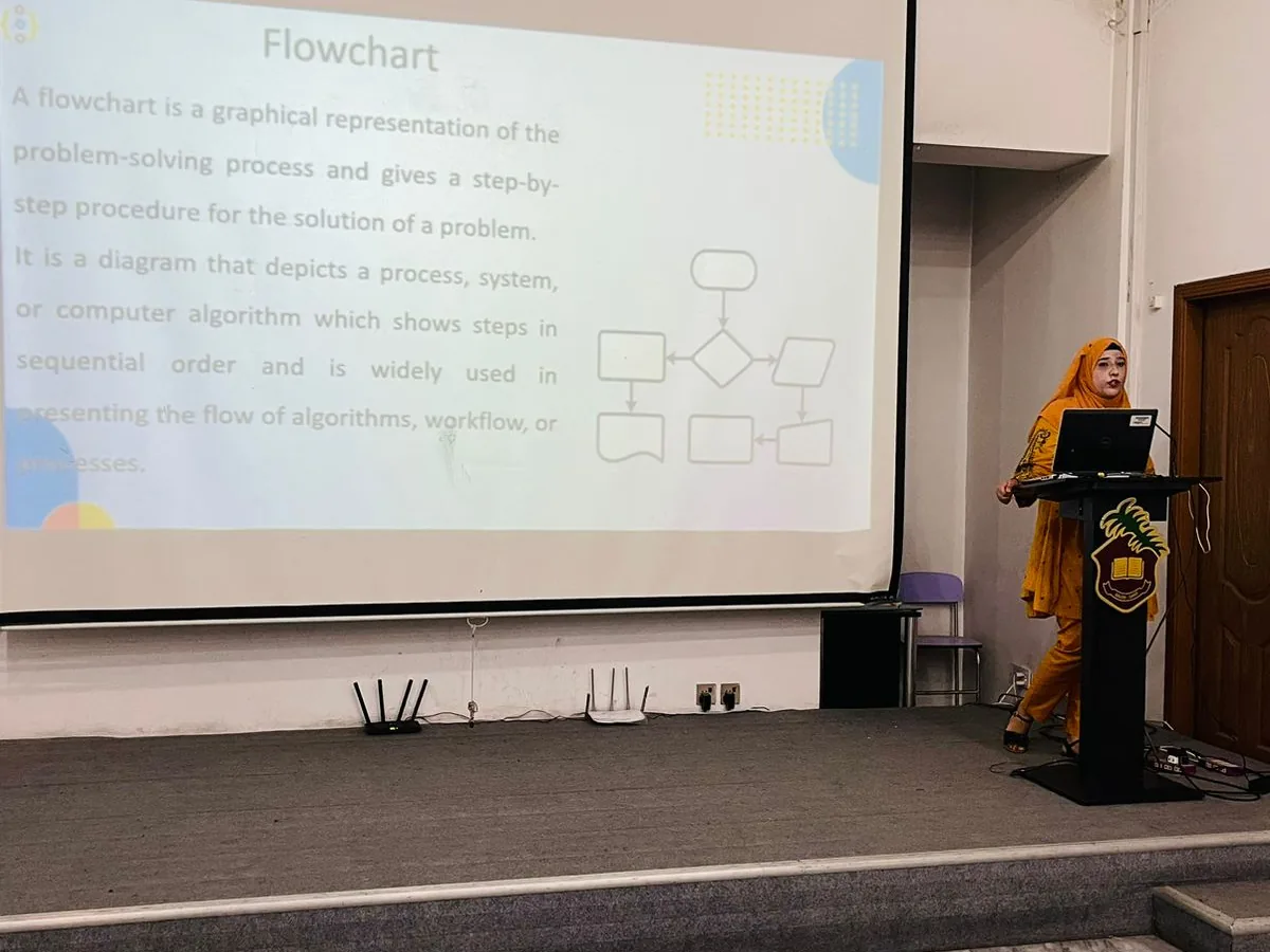 A trainer explaining flowcharts during ITEC training